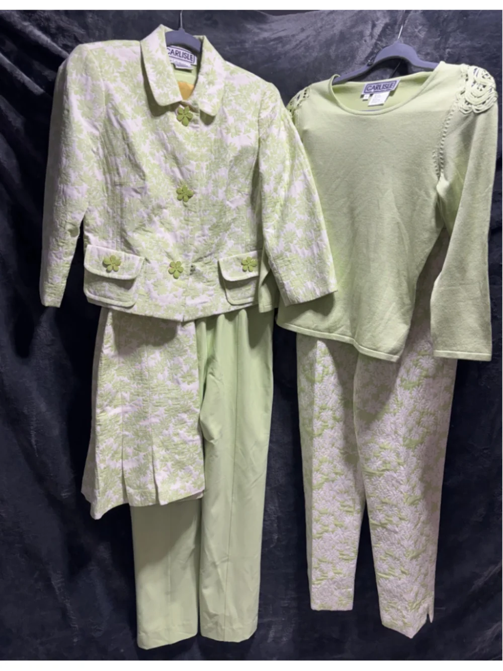 Vintage Carlisle 5-Pc Mix & Match Suit Set Green Floral Jacquard Silk Blend - Picture 1 of 16